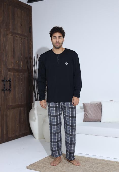 Pijama Barbati ,Maneca si Pantaloni Lungi,Culoare Negru cu Alb,Engros